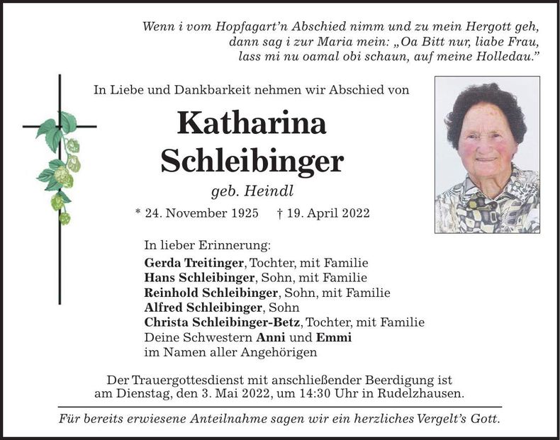 Traueranzeige Katharina Schleibinger