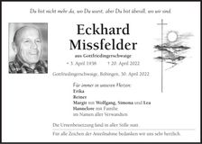Traueranzeige Eckhard Missfelder
