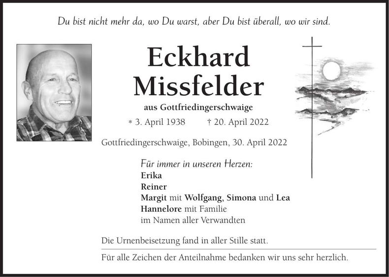 Traueranzeige Eckhard Missfelder