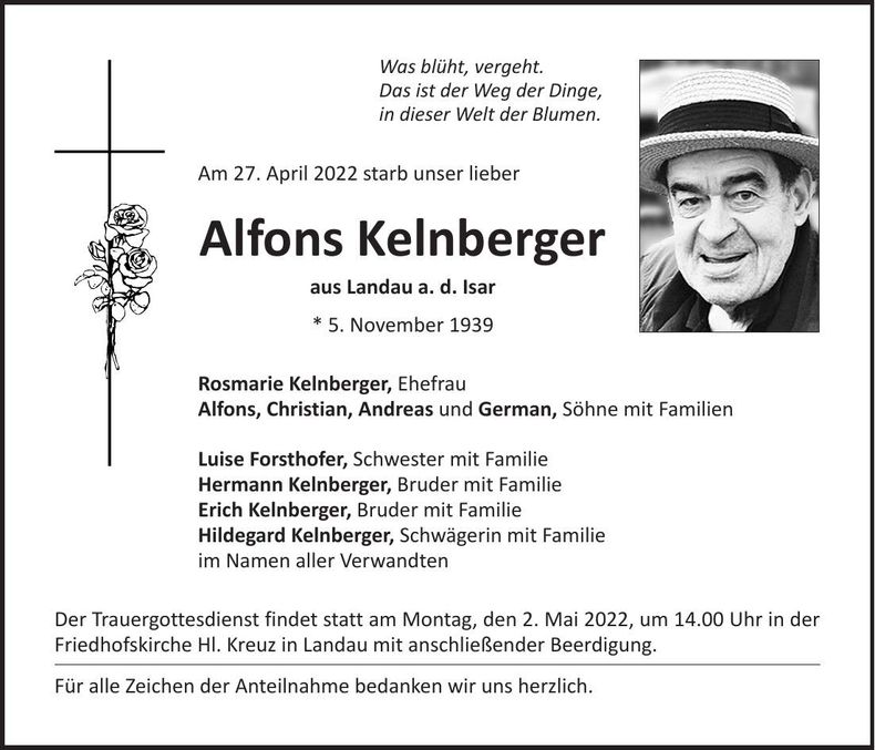 Traueranzeige Alfons Kelnberger