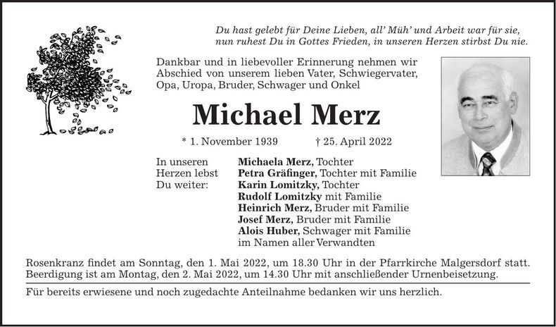 Traueranzeige Michael Merz