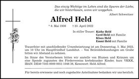 Traueranzeige Alfred Held