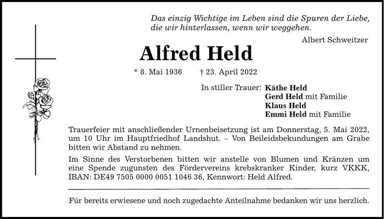 Traueranzeige Alfred Held