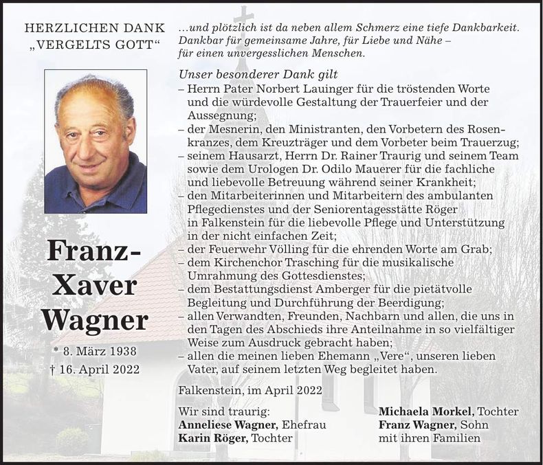 Traueranzeige Franz-Xaver Wagner