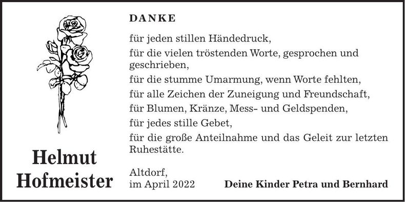 Traueranzeige Helmut Hofmeister