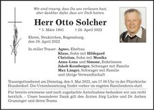 Traueranzeige Otto Solcher