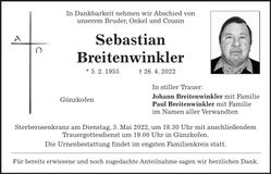 Traueranzeige Sebastian Breitenwinkler