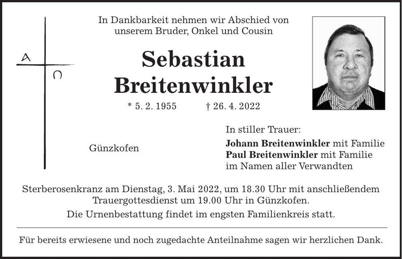Traueranzeige Sebastian Breitenwinkler