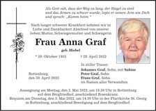 Traueranzeige Anna Graf
