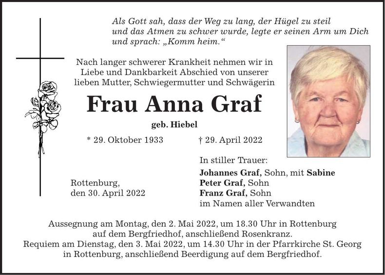 Traueranzeige Anna Graf