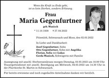Traueranzeige Maria Gegenfurtner