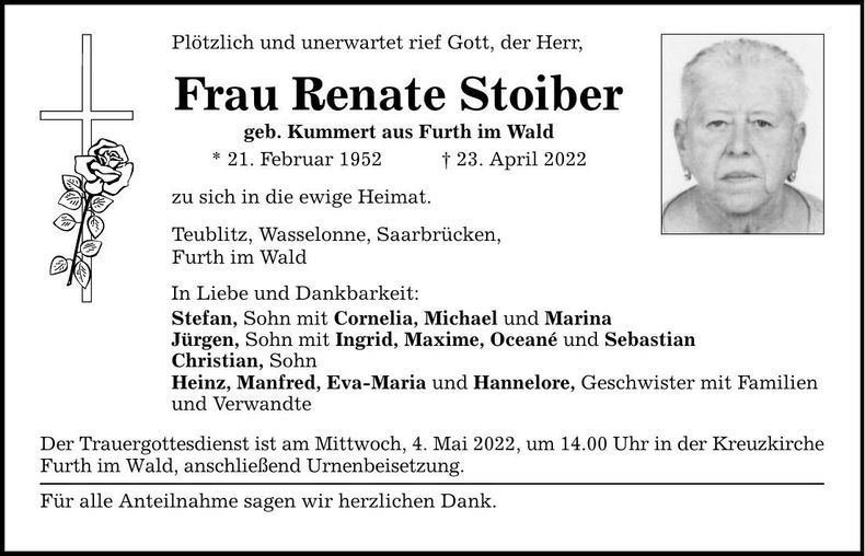 Traueranzeige Renate Stoiber