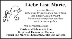 Traueranzeige Lisa Marie Lanzinger