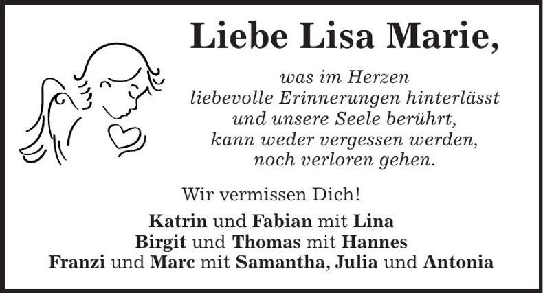 Traueranzeige Lisa Marie Lanzinger