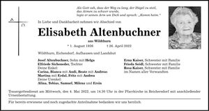 Traueranzeige Elisabeth Altenbuchner