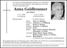 Traueranzeige Anna Goldbrunner