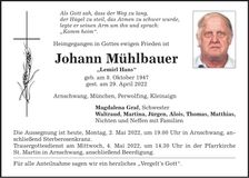 Traueranzeige Johann Mühlbauer