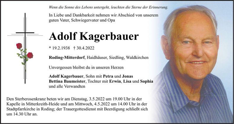Traueranzeige Adolf Kagerbauer