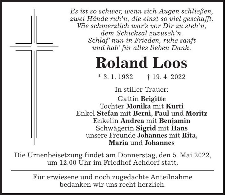 Traueranzeige Roland Loos