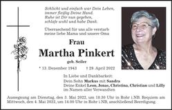 Traueranzeige Martha Pinkert