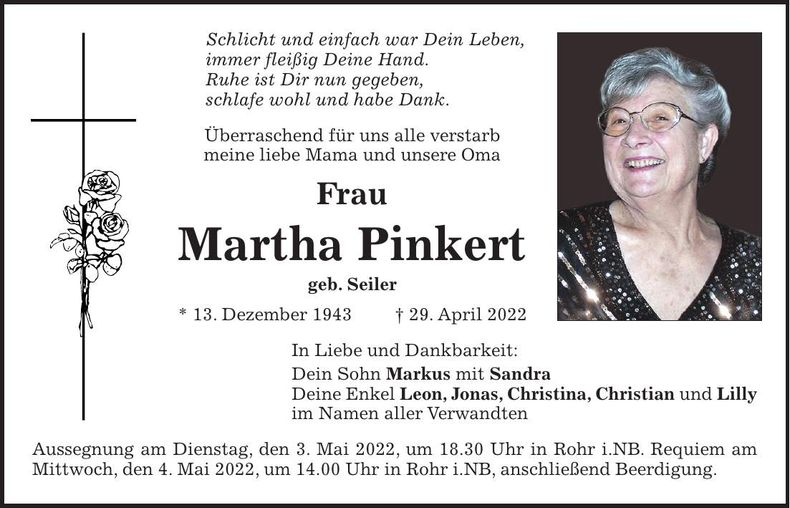 Traueranzeige Martha Pinkert