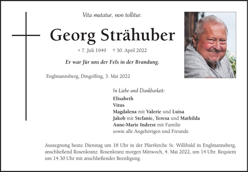 Traueranzeige Georg Strähuber