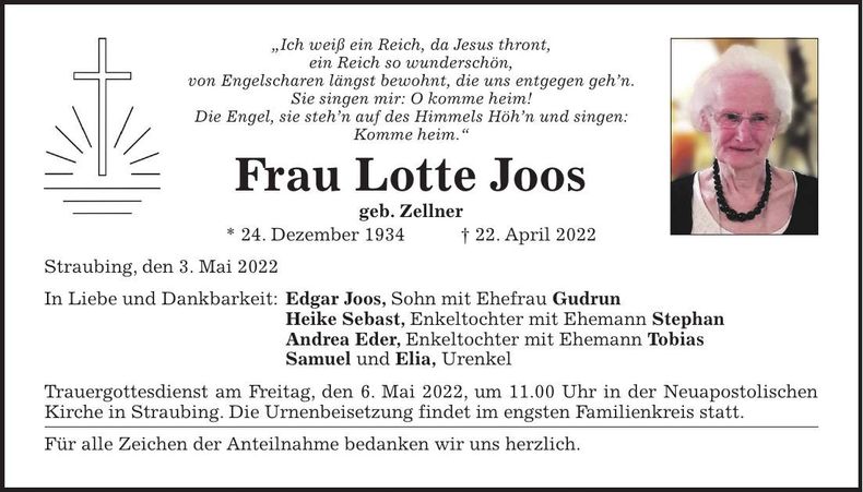 Traueranzeige Lotte Joos