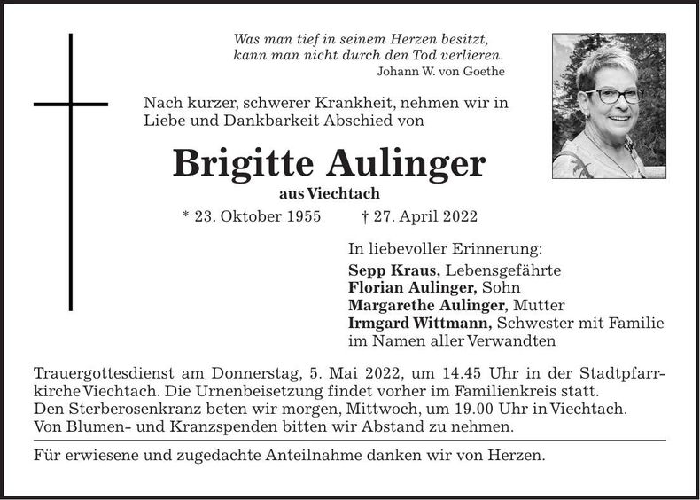 Traueranzeige Brigitte Aulinger