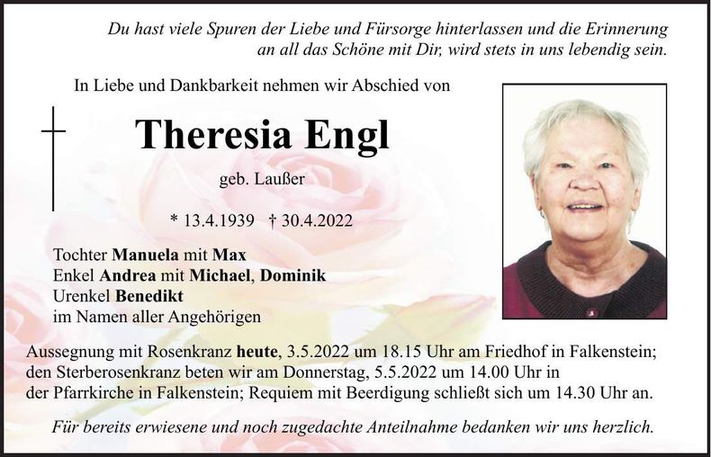 Traueranzeige Theresia Engl
