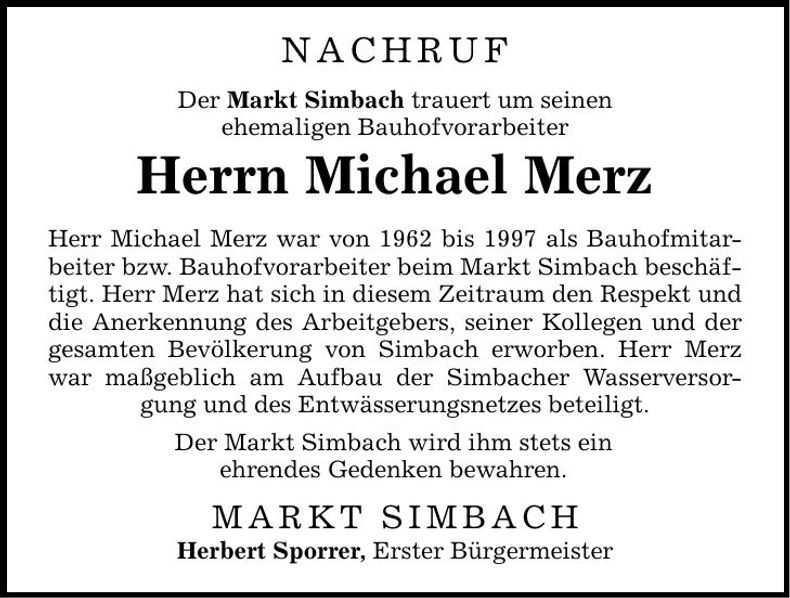 Traueranzeige Michael Merz