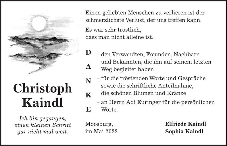 Traueranzeige Christoph Kaindl