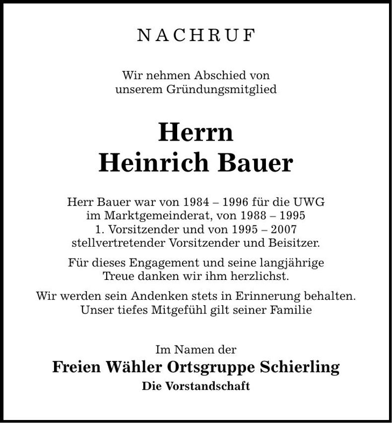 Traueranzeige Heinrich Bauer