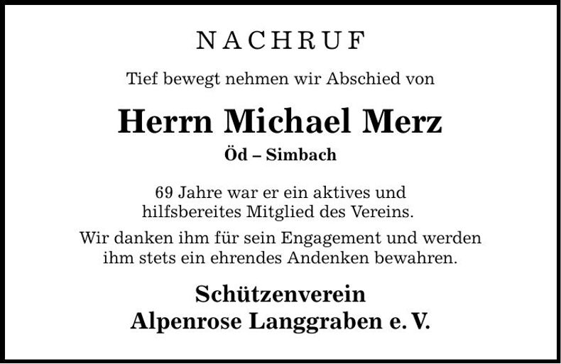 Traueranzeige Michael Merz