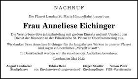 Traueranzeige Anneliese Eichinger