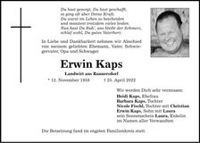 Traueranzeige Erwin Kaps
