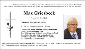 Traueranzeige Max Griesbeck