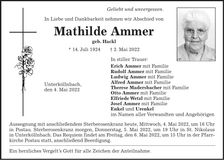 Traueranzeige Mathilde Ammer