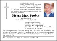 Traueranzeige Max Probst