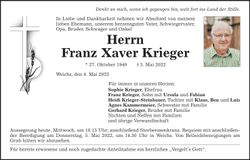 Traueranzeige Franz Xaver Krieger