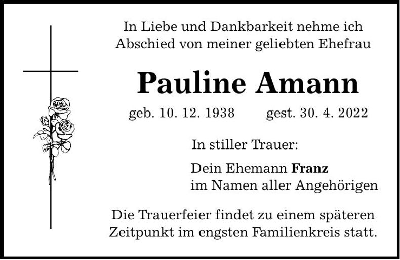 Traueranzeige Pauline Amann