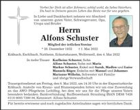 Traueranzeige Alfons Schuster