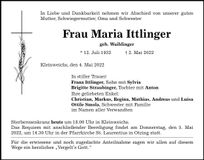 Traueranzeige Maria Ittlinger