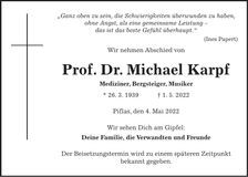 Traueranzeige Michael Prof. Dr. Karpf