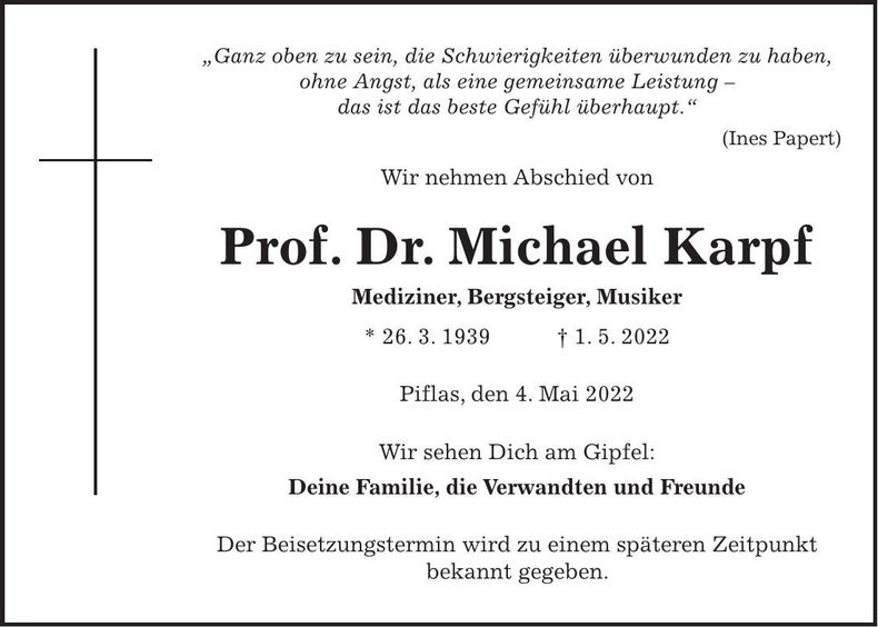 Traueranzeige Michael Prof. Dr. Karpf