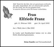 Traueranzeige Elfriede Franz