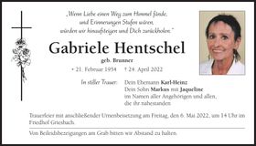Traueranzeige Gabriele Hentschel