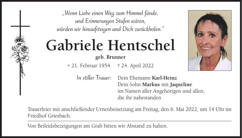 Traueranzeige Gabriele Hentschel