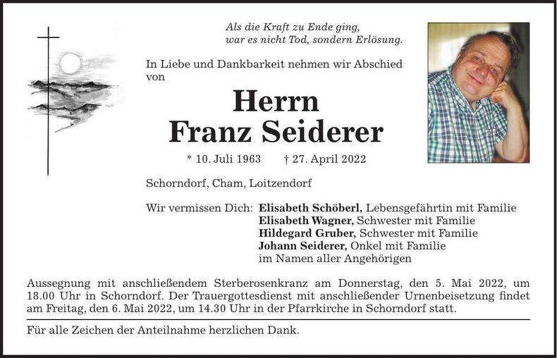 Traueranzeige Franz Seiderer