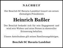 Traueranzeige Heinrich Baßler