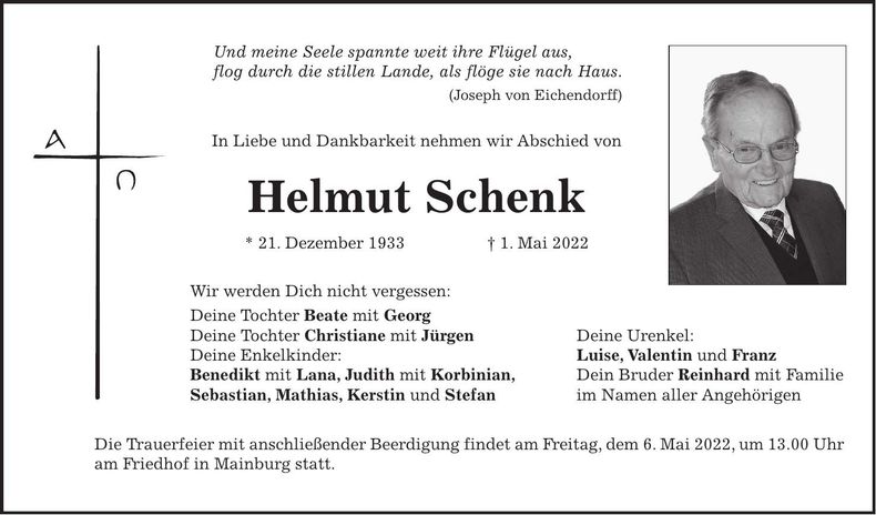 Traueranzeige Helmut Schenk